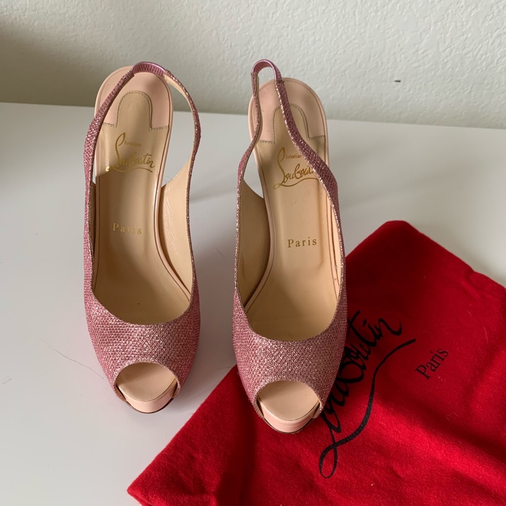 Christian Louboutin Pink Glitter Slingback Heels